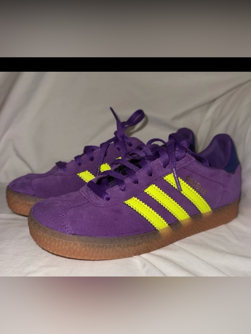 Adidas Gazelle Kids Shoes Size 1 US Purple Lime Green Suede Sneaker